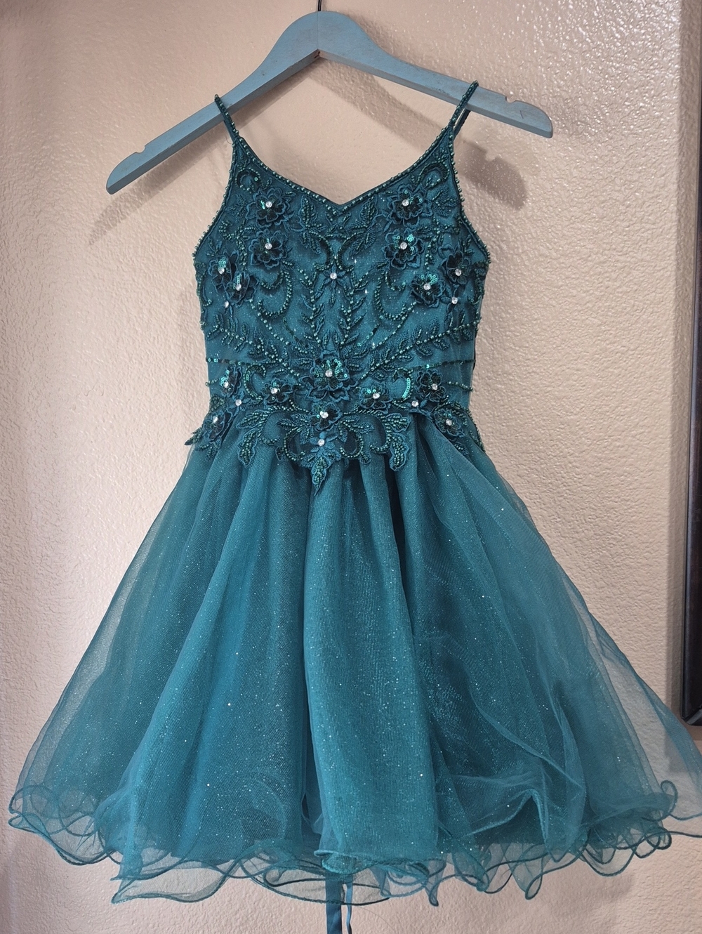 Girls Teal Floral Embellished Party Dress